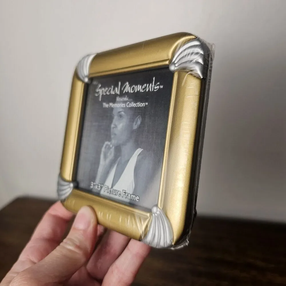 Brand New Miniature 3x3 Gold Picture Frame MCM Silver Corner Accents